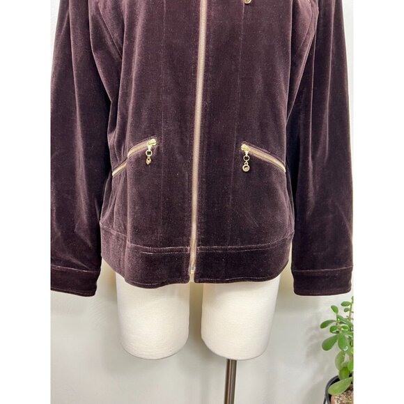 Vintage St. John Sport Womens Brown Velour Gold Zip Up Lined Jacket Sz XL Retro - Picture 7 of 16